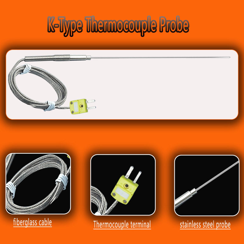 [Australia - AusPower] - 2 Packs TL1913SL K-Type thermocouple Probes -50℉~1100℉ 12in /0.04 in /47 in 