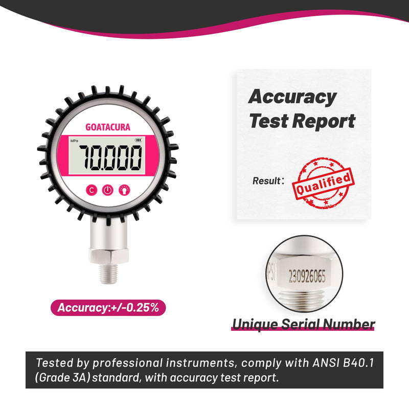 [Australia - AusPower] - 0-10000psi Digital Industrial Pressure Gauge, 3-1/8" Dial Size, 1/4" NPT Lower Mount, 5 Digit Display, Stainless Steel Case and Connection, 0.25% High Accuracy, with Protective Sleeve 0-10000psi 