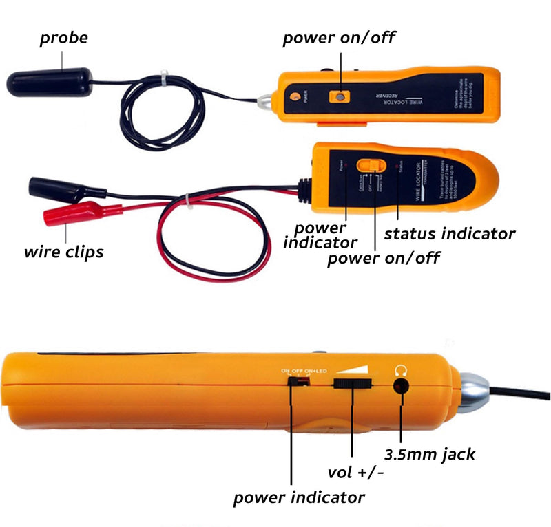 [Australia - AusPower] - F02 Underground Wire Locator, Hidden Wire Tracer, Buried Break Cable Tester for Electric Pet Dog Fence Wire Tracker, Irrigation Control Sprinkler Valve Finder, Depth 2-3FT, Length 1000FT 