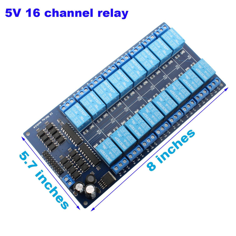 RUNCCI-YUN 1 x 16 Channel Relay Module 12 V, 16 Channel Relay Module with Optocoupler High or Low Level Trigger Extension Board Relay Switch for Raspberry Pi Arduino Board 12 V 16 channel, 1 piece, blue
