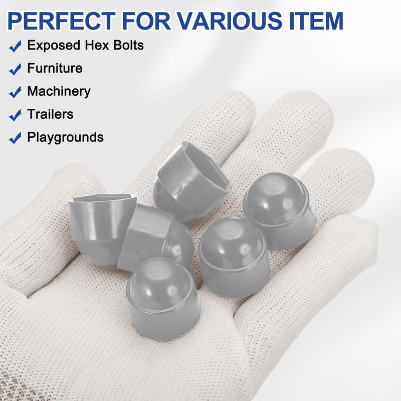 [Australia - AusPower] - PATIKIL 100 Pcs Hex Nut Cover, M10x17x21mm Nylon Screws Bolt Covers Caps Dome Acorn Hex Head Bolt Protection Cap for Screws Nut, Gray 