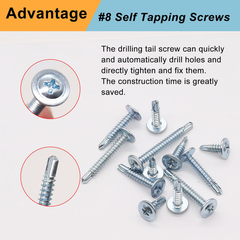 [Australia - AusPower] - weideer 145pcs #8 Sheet Metal Screws Assortment Kit Self Tapping Screws for Metal Modified Truss Head Self Drilling Screws for Metal Plastic Wood 1/2" 3/4" 1" 1-1/4" 1-1/2" 