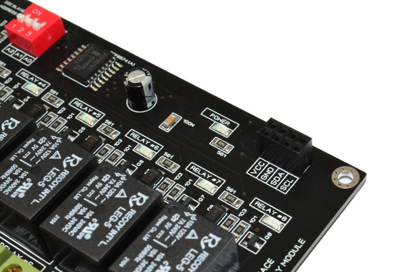 8 Channel I2C Interface Relay Module for Arduino, Raspberry PI, Home Assistant YAML, ESP32, 10A Peak LED Indicator, SPDT Switch Contacts, AC DC Voltage Control, I2C I/O pin Expander
