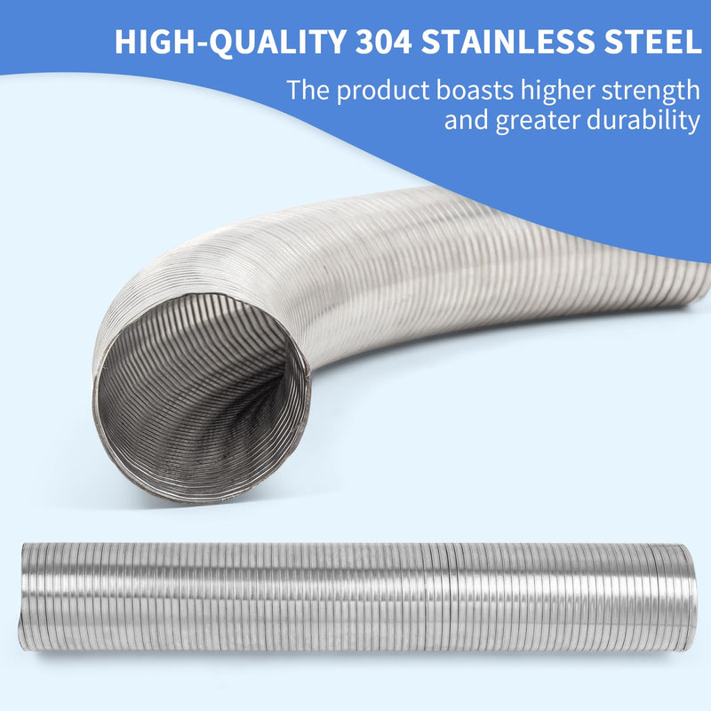 Universal Exhaust Flex Pipe 1.75"[1 3/4"] ID X 16.5"Length 304 stainless steel Exhaust Pipe Can be extended to 20" Comes With Aluminum Foil Tape (2in*75FT),Stainless Steel Cable ties