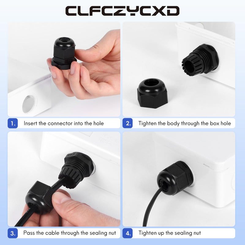 [Australia - AusPower] - CLFCZYCXD-PG7 Waterproof Cable Gland, 20 Pack, IP68 Rated, Adjustable 3-6mm Nylon Cable Glands with Gaskets for Outdoor, Industrial, and Marine Use, Black (PG7) PG7(20-Pack) 