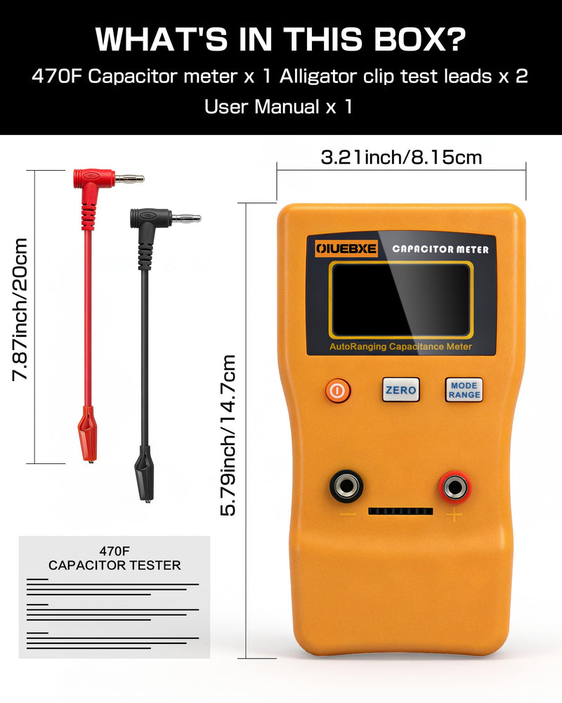 CapMaster 470F Digital Capacitor Tester with ESR Estimation, 0.01pF–470F Capacitance Meter for HVAC & Appliance Repair,±1%–±12% Accuracy, Auto Range