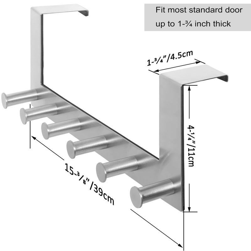 [Australia - AusPower] - WEBI Over The Door Hook Door Hanger:Over The Door Towel Rack with 6 Peg Hooks for Hanging,Door Coat Hanger Towel Hanger Over Door Coat Rack for Clothes,Back of Bathroom,Silver 1 Pack Silver 