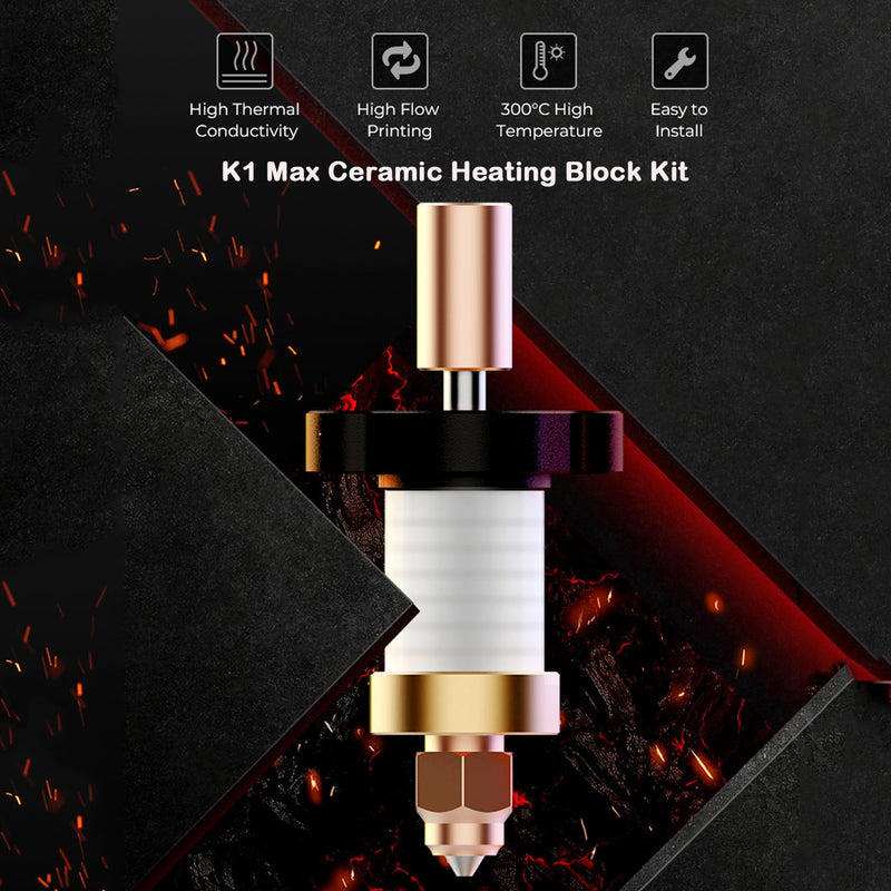 Creality K1 Ceramic Heating Block Kit, 3D Printer 300℃ High Temperature Titanium Alloy Throat Tube Hotend Heat Block Kit with 5PCS 0.4mm Nozzles for K1, K1 Max