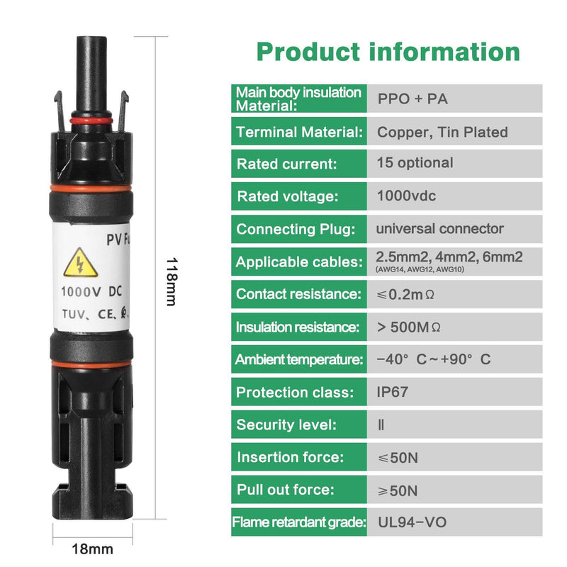 [Australia - AusPower] - Jadeshay Solar PV Fuse Plug 1000V DC 15A IP67 Waterproof Photovoltaic Fuse Holder Connector Solar Fuse PV Plug for Solar PV System 