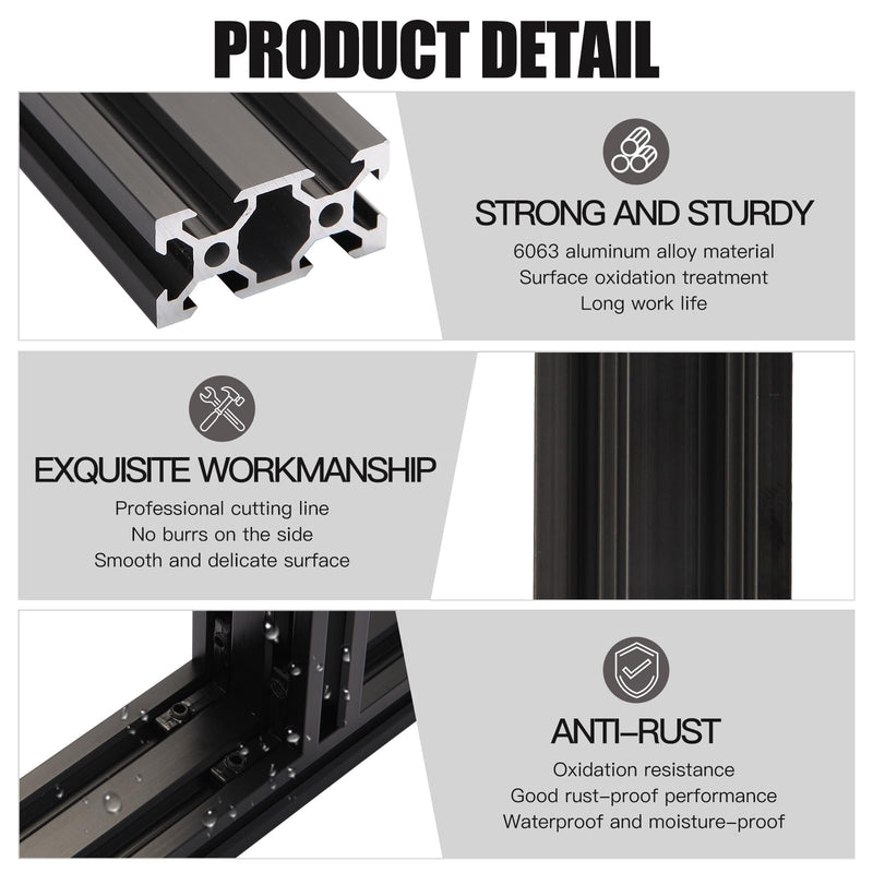 2pcs 500mm V Slot 2040 Aluminum Extrusion European Standard Anodized Black Linear Rail for 3D Printer Parts and CNC DIY (19.7inch) 2PCS 2040V