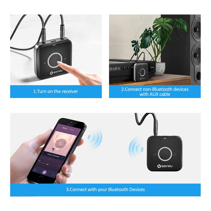 [Australia - AusPower] - Bluetooth AUX Adapter for Car, SONRU Bluetooth 5.0 Wireless Audio Receiver Adapter for Home Stereo/Wired Headphones/Hands-Free Call, Dual AUX Outputs, RCA AUX 3.5mm Bluetooth Music Receiver 