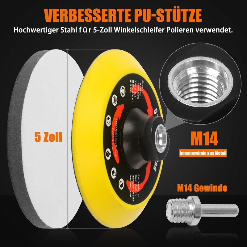 Pomsare Sanding Discs Set 125 mm for Angle Grinder - 80 Pieces Sandpaper with M14 Sanding Disc and Shaft - Angle Grinder Accessories for Wood and Metal - Improved Version