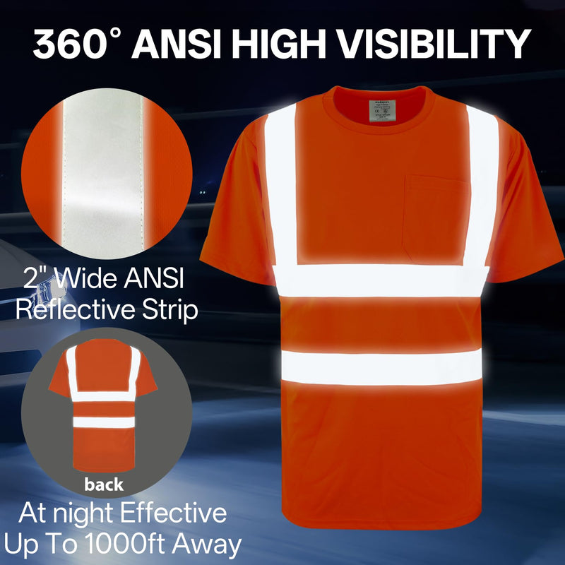 wefeyuv High Visibility Shirts for Men & Women, Short Sleeve Class 2 Safety T Shirts with Reflective Strips and Pocket, Durable & Breathable for Construction Work Use, Orange, 2XL XX-Large Hi-vis Orange-1