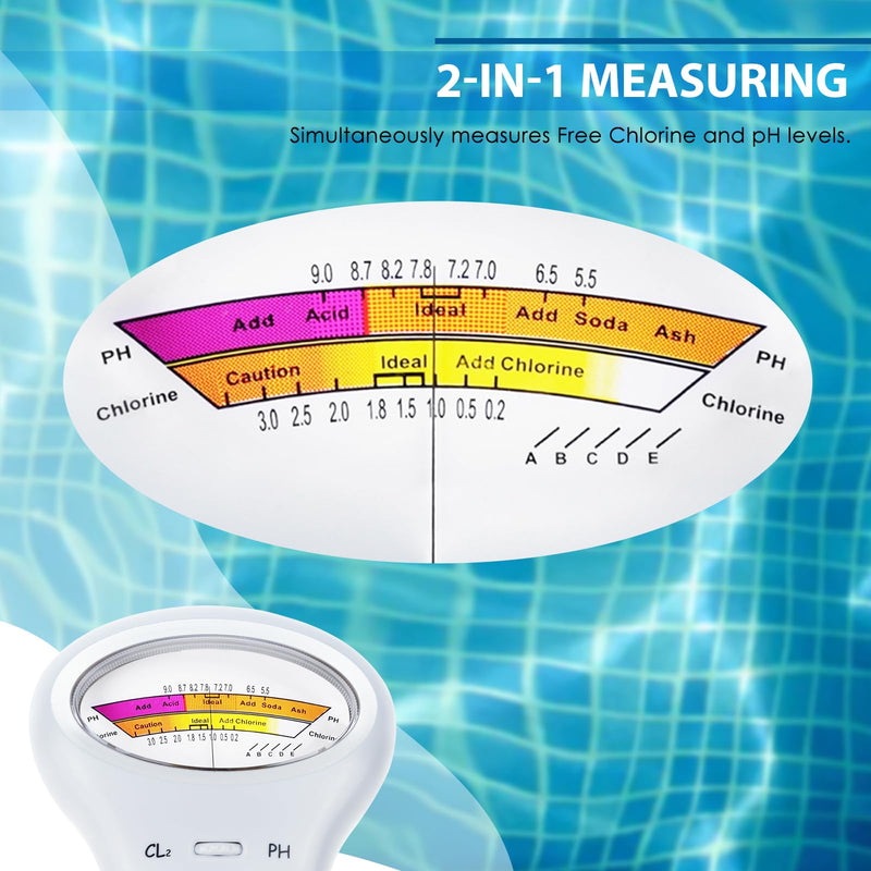 2-in-1 pH & Chlorine Meter Water Tester for Swimming Pools, Spas, Aquariums, Tap Water, Easy to Read Precise Water Test Kit for Home Use