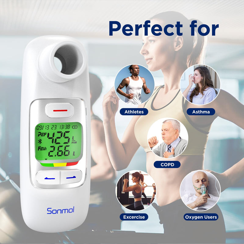 [Australia - AusPower] - Peak Flow Meter with Bluetooth APP Spirometer for Asthma COPD Monitor Tests PEF FEV1 Home Medical for Kids Adults with 300 Records Storage Function 