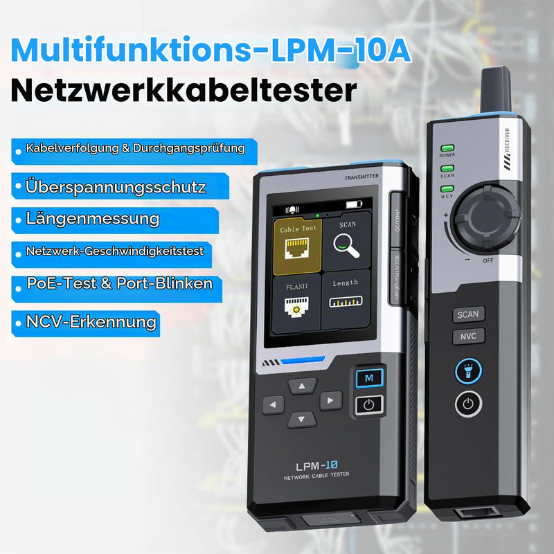 Network Tester, Network Tester, Cable Network Cable Tester, Interference-free PoE Cable Test, Crimp Test, Cable Speed, Port Flashing Detection, NCV Contactless Detection (LPM-10A)
