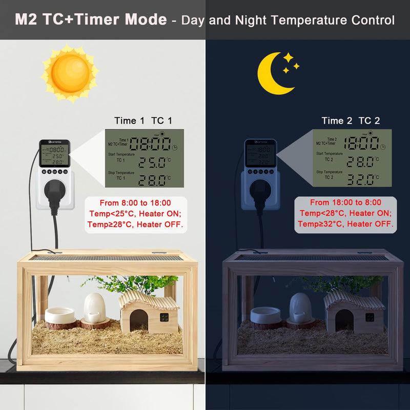 [Australia - AusPower] - KETOTEK Digital Day/Night Temperature Controller 120V, Thermostat Outlet Plug with Timer, Thermostatic Outlet Switch 110V with 3m Sensor for Reptile Terrarium Greenhouse, Heating/Cooling Temp Control KT3200pro No Backlit 