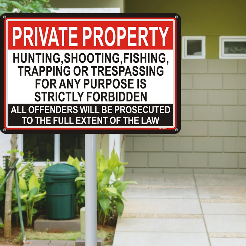 Private Property No Hunting Shooting Fishing Trapping or Trespassing for Any Purpose is Strictly Forbidden,Offenders Will Be Prosecuted Signs No Trespassing Signs 18x12 inches Metal 2 Pack