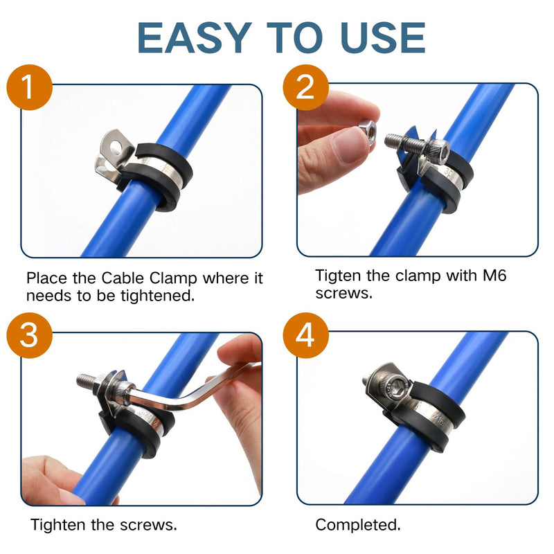 3/4 Inch Cable Clamp, 20 Pack Stainless Steel Wire Clamp for Pipe, Hose, and Cable Protection with Metal Rubber Clips (20mm) 20mm (3/4 Inch)