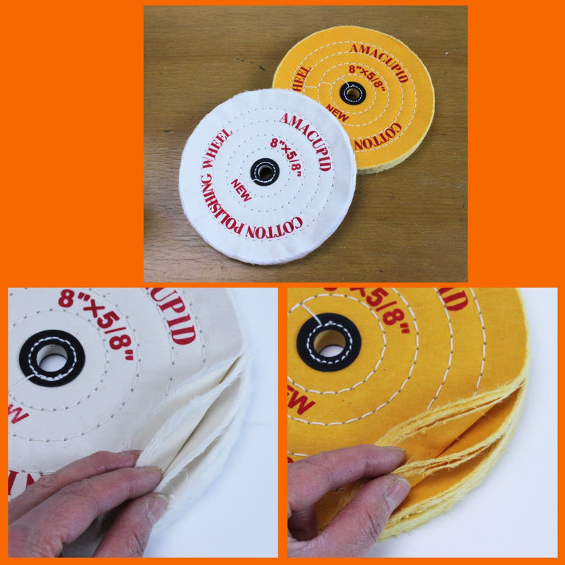 [Australia - AusPower] - Cotton Buffing Wheel Kit 8 inch. for Bench Grinding Wheel Polishing Machines. Polishes Jewelry, Glass, Tools and More. 5/8 inch Arbor 