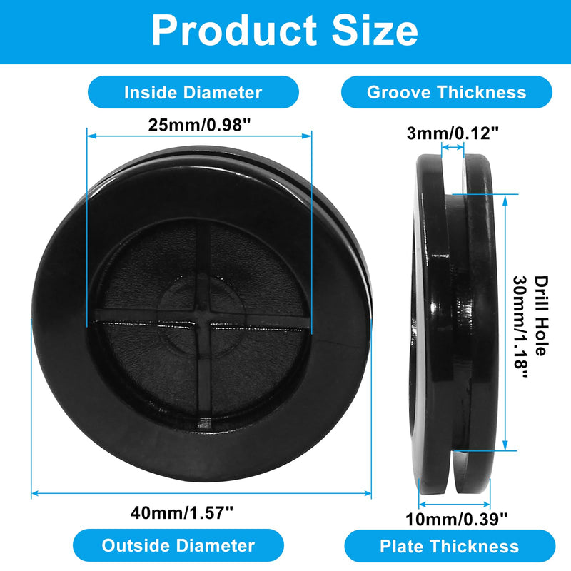 [Australia - AusPower] - 1 inch ID x 1-1/4 inch Drill Hole Dia Rubber Grommets for Wiring, 15Pcs Double Sided Rubber Plugs for Holes Firewall Grommet Automotive, Wire Cable Protection for Metal Electric Box, Black 1-1/4" DH, 1" ID 15 