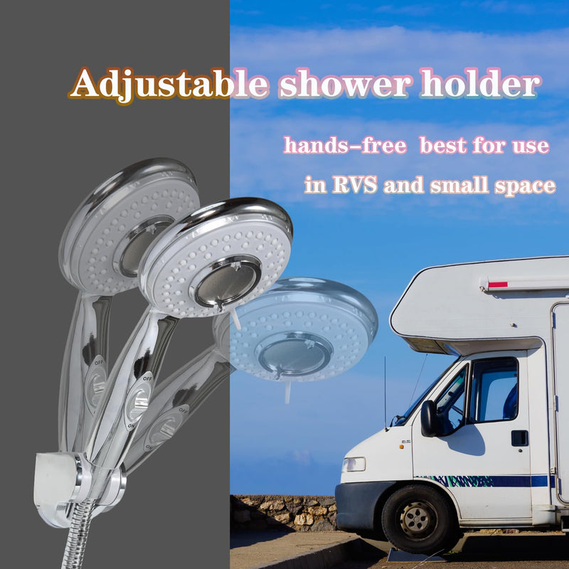 RV Shower Head with Hose and on off switch - High pressure shower head replacement for Bath room、RV、Motor home、Boat、Travel Trailer and Camper - with Stainless Steel 60'' Hose and bracket Chrome