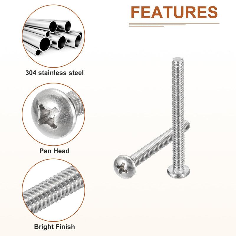 [Australia - AusPower] - #10-24x2 Pan Head Machine Screws, 25Pcs 304 Stainless Steel, Phillips Drive, UNC Full Thread, Bright Finish, Screws Bolts Kit #10-24x2" 25 
