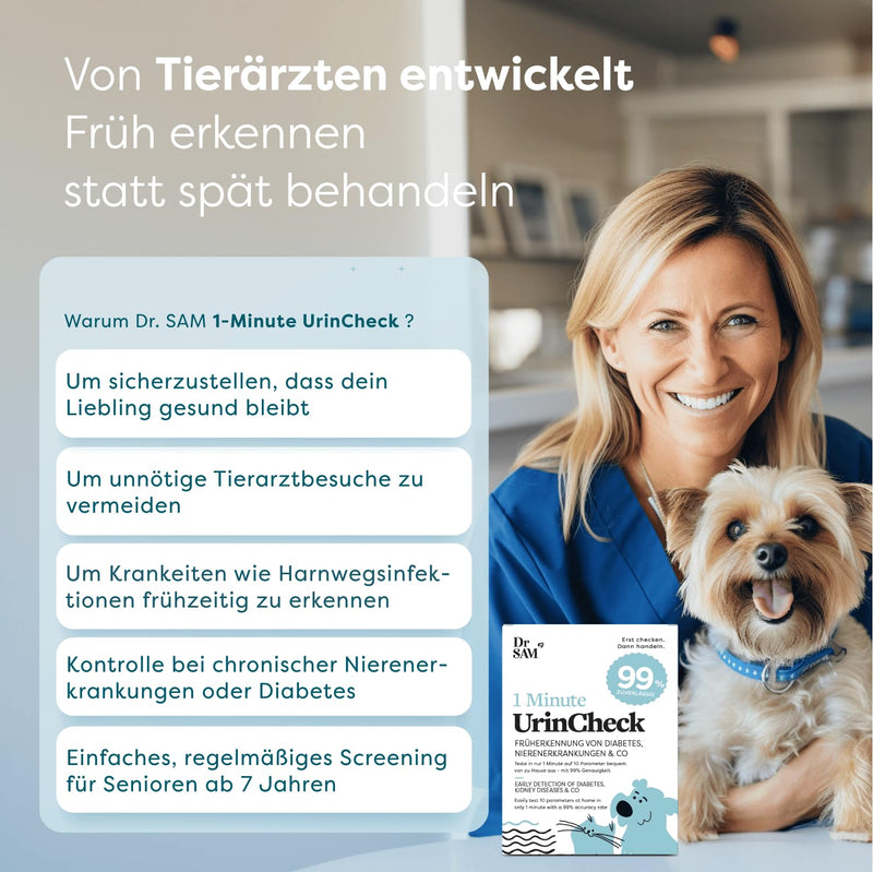 Dr. SAM UrinCheck Quick Test for Dogs & Cats, Set of 5 - Early Detection of Diabetes, Kidney & Urinary Tract Diseases, 99% Accuracy, Easy to Use at Home and Quick Diagnostics
