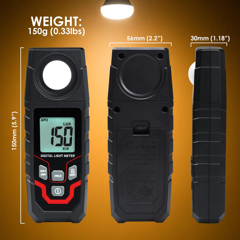 [Australia - AusPower] - Light Meter Illuminance LuxMeter Handheld Photometer LUX/FC Switchable Units 0.1 to 200,000 LUX and 0.01 to 20,000 FC with LCD Backlight for Indoor Outdoor Film Photography lumens 
