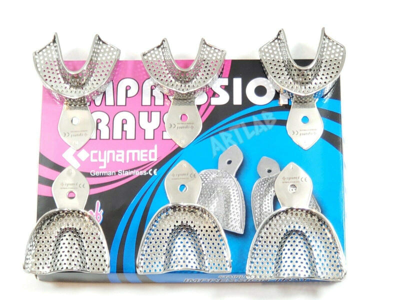 [Australia - AusPower] - Premium German Dental Autoclavable Metal Impression Trays Stainless Steel Upper Lower Dental Perforated Impression Trays Set of 6 Cyanemed 