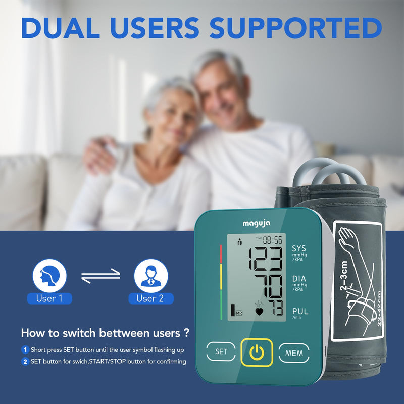 [Australia - AusPower] - Arm Blood Pressure Monitor,maguja Blood Pressure Machine,BP Monitor Automatic Upper Arm Digital with Blood Pressure Cuff for Home Use Green 
