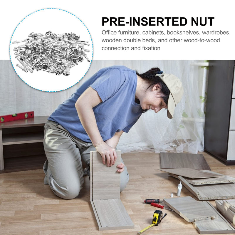 [Australia - AusPower] - Kits 50 Sets 28mm Alloy Furniture Connecting Kit Cam Lock Fittings 2- in- 1 Pre- Inserted Nuts And Bolt Assortment for Cribs And Bunk Bed Jst Connector 