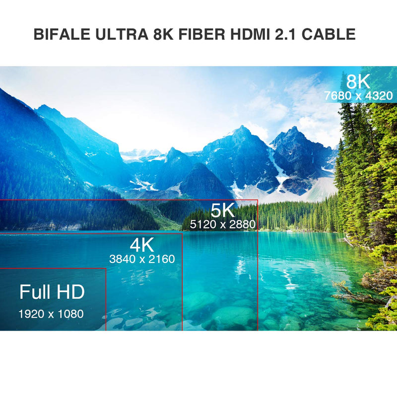 BIFALE 8K Fiber Optic HDMI 2.1 Cable 50ft, Support 8K@60Hz, 4K@120Hz, 48Gbps, eARC Compatible with PS5/4, Xbox Series X, RTX 3080/3090, Denon AV Receiver, HDMI Cable 50ft 8K Fiber-50Feet
