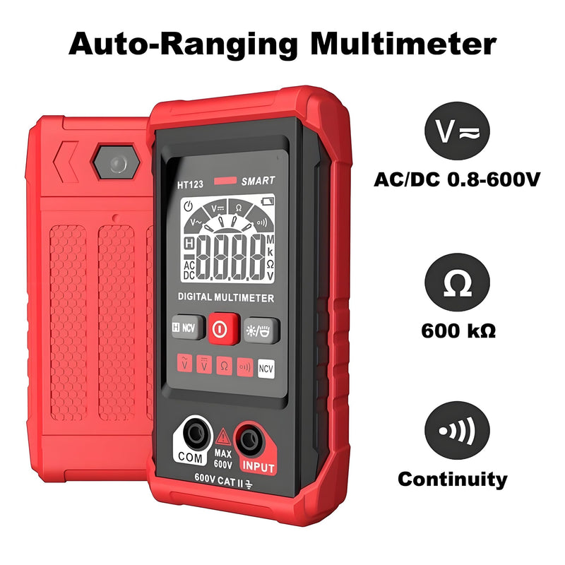 [Australia - AusPower] - HT123 Digital Multimeter, Automatic AC DC Voltmeter, Non Contact Voltage Tester, Smart Voltage Resistance Tester Multi Meter, Auto-Ranging, Sound & Light Alarms 