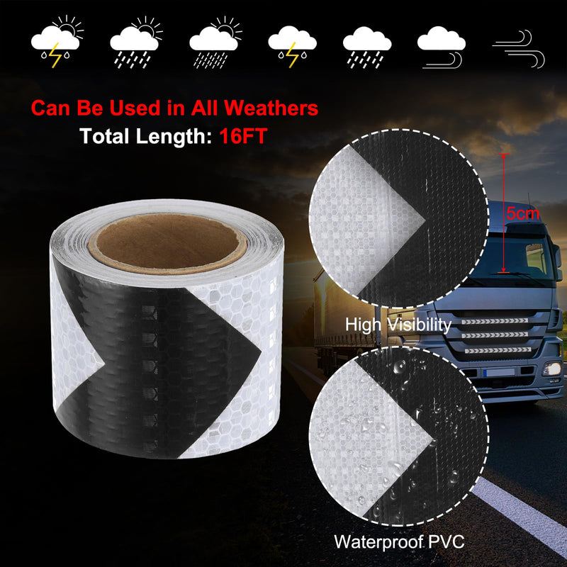 MECCANIXITY Reflective Tape, 2 Inch x 16 ft Self-Adhesive Trailer Reflector Tape Waterproof Warning Safety Sticker Night Reflectors Arrow Tape for Bikes, Black-White 2 Inch x 16 Feet
