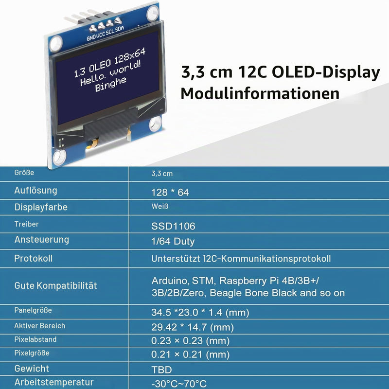 1.3 Inch OLED I2C Display Module Binghe 2 Pieces 1.3 Inch LED OLED Display I2C IIC OLED Display with 1106 Chip 128 x 64 Pixel I2C Screen Display Module with White Characters Compatible with Arduino