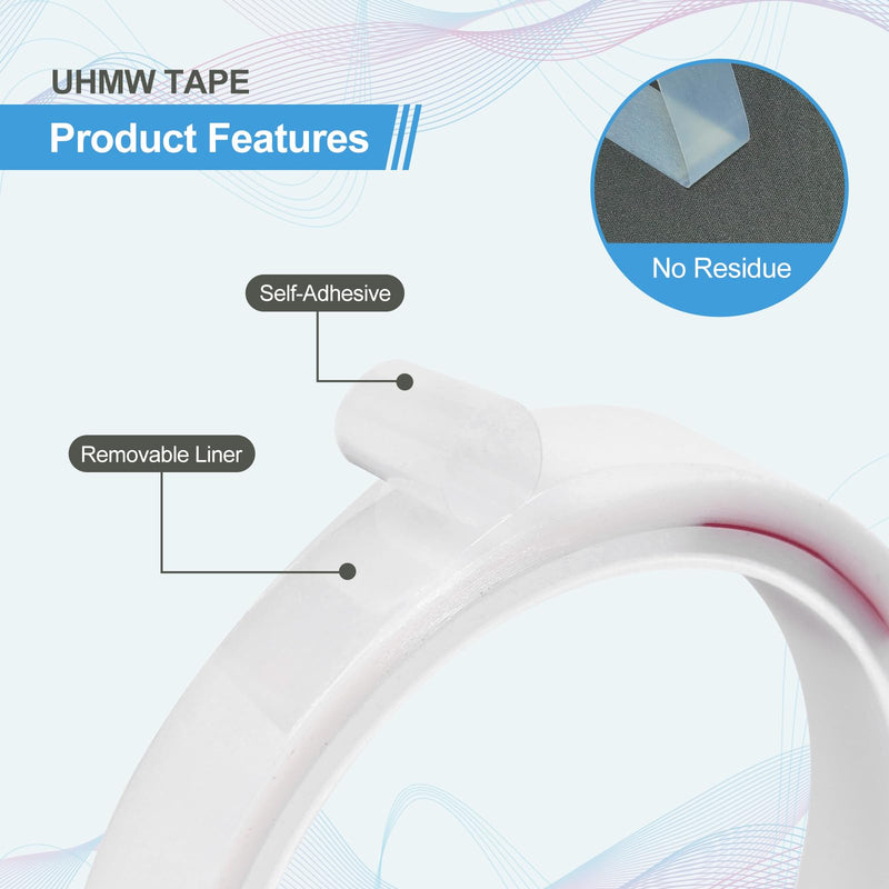 KitchenRaku UHMW (Ultra-high Molecular Weight) Polyethylene Tape, Low Friction Tape Noise Reduce & Surface Protect, Anti Squeak Tape for Wood, Drawers, Cabinets, Curtains (Translucent, 0.75" x 5Yds) Translucent