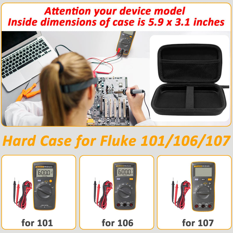 [Australia - AusPower] - Case for Fluke 101/106/107 Handheld Digital Multimeter, EVA Drop-Resistant Meter Case(Case Only), Black 