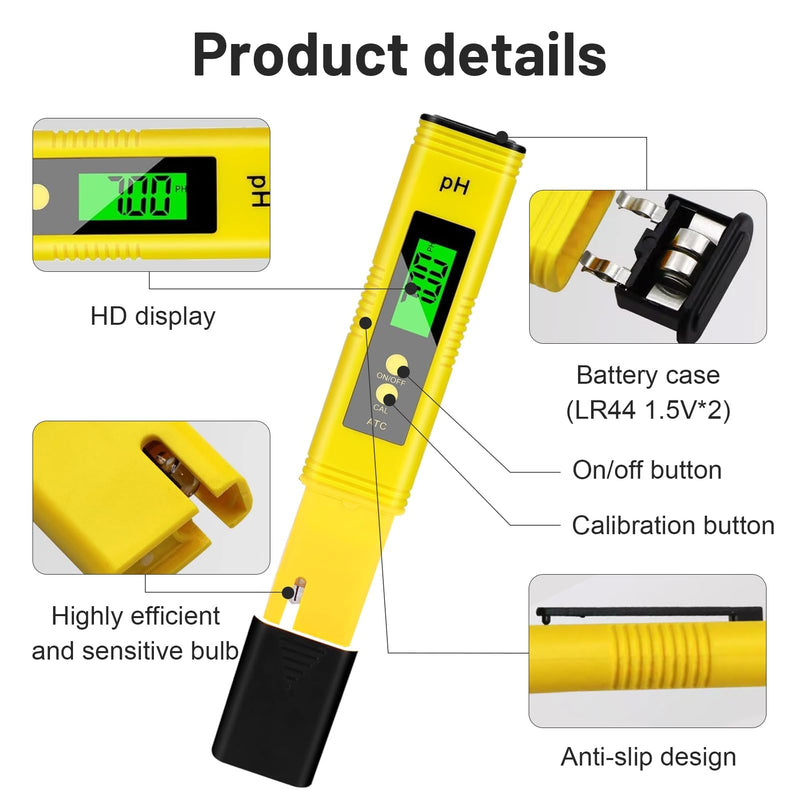 [Australia - AusPower] - PH Meter Digital, PH Accuracy Water Quality Tester, 0.01 Resolution, 0-14 Measuring Range with Auto Calibration, Digital pH Value, PH Tester for Checking Drinking Water, Aquarium, Pools, Swimming Gelb 