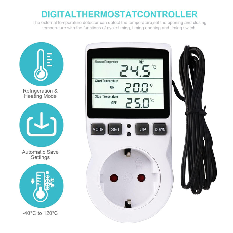 [Australia - AusPower] - Digital Thermostat Temperature Controller Digital LCD Temperature Controller Multifunctional with Timer and Probe for Greenhouse Aquarium Heater Terrarium Aquarium Reptile Incubator 