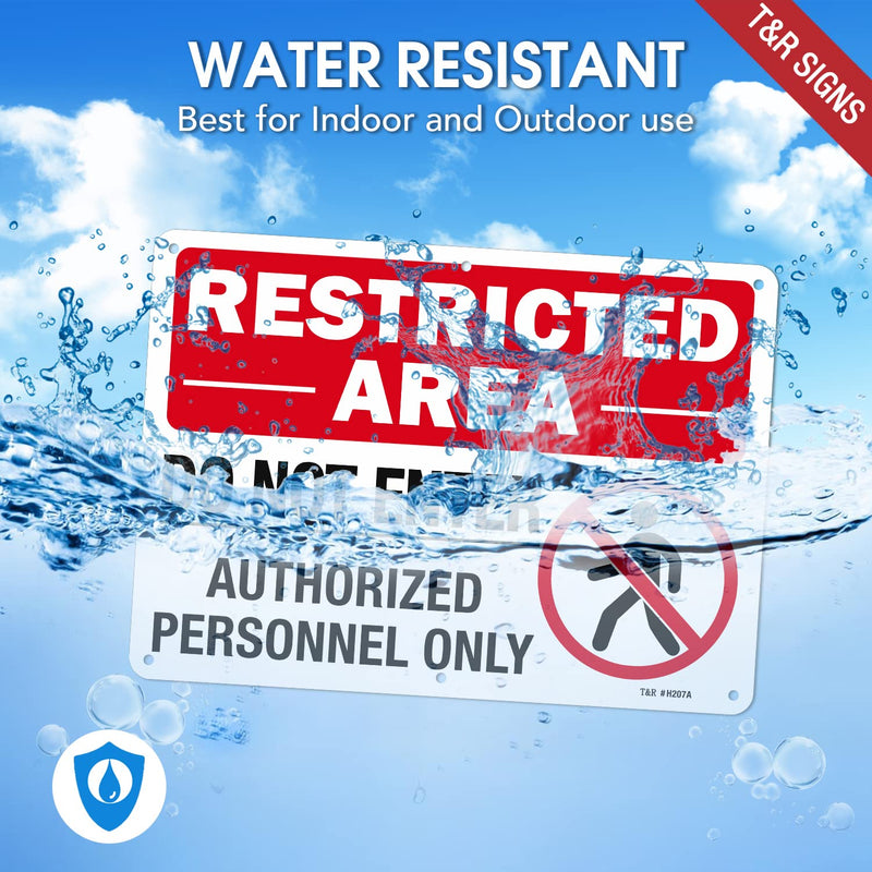 [Australia - AusPower] - T&R Large Restricted Area Do Not Enter Authorized Personnel Only Sign,1 Pack,14x10 Inches Rust Free .040 Aluminum,UV Protected, Waterproof, Weatherproof and Fade Resistant,6 Pre-drilled Holes Red - 14" x 10" - 1 Pack 