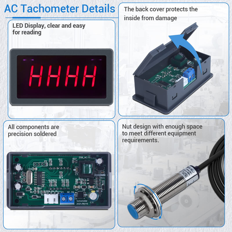 [Australia - AusPower] - Digital LED Tachometer, Icstation RPM Speed Meter AC 110V 220V Digital Motor Tachometer with Hall Proximity Switch Sensor NPN for Lathes, Conveyor Belts, Quality Inspection Machines 