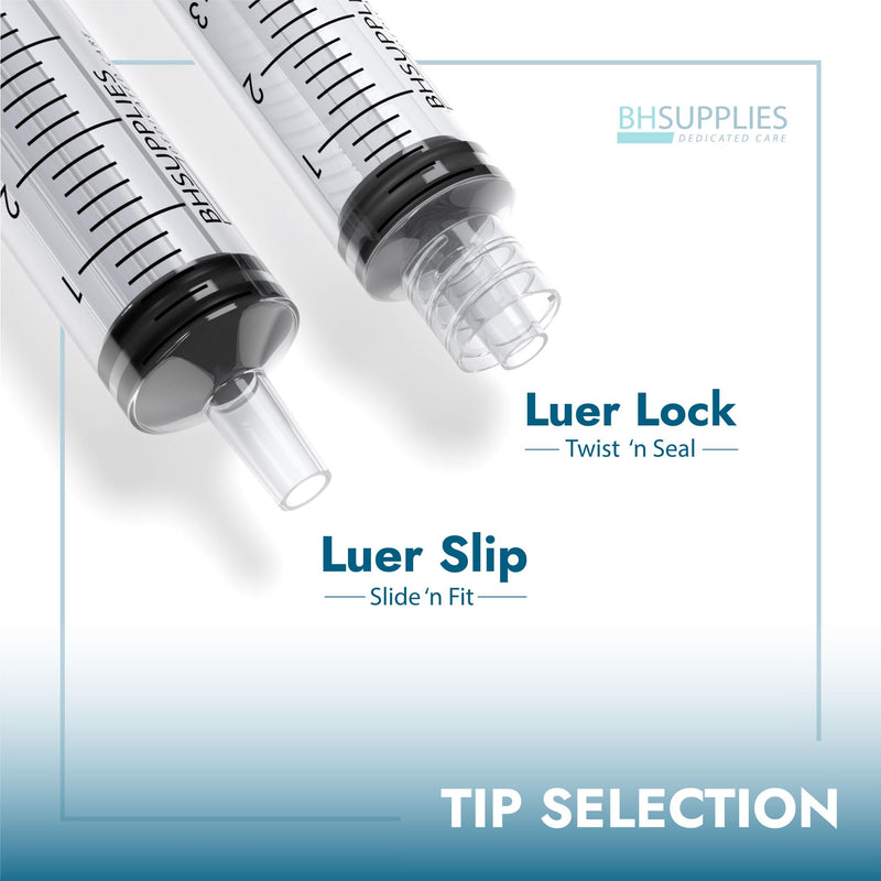 [Australia - AusPower] - BH Supplies 1mL Luer Slip Tip Syringes (No Needle) - Sterile, Individually Wrapped - 100 Syringes 100 Count (Pack of 1) 