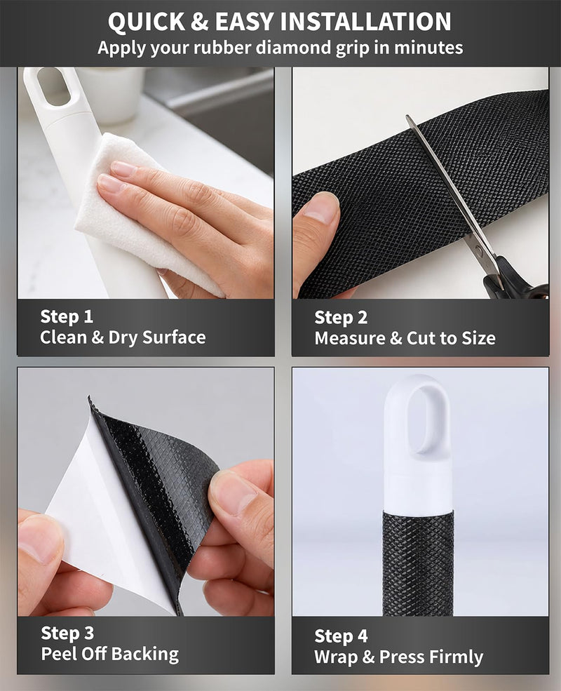 3-Pack Black Rubber Grip Tape for Handles (1" x 10 Ft), Industrial Diamond Textured Anti Slip Tape, Waterproof Non-Abrasive Material for Contact Surfaces