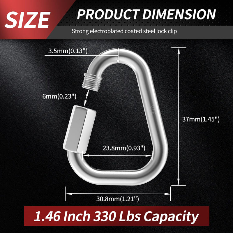 [Australia - AusPower] - 1.42 Inch Delta Quick Links 1/8 Inch 316 Stainless Steel Triangle Locking Quick Connector, M3.5 Quick Link Chain Heavy Duty Chain Connector - 6 Pack, 330lbs Capacity 1.42 Inch, 6 Pack 