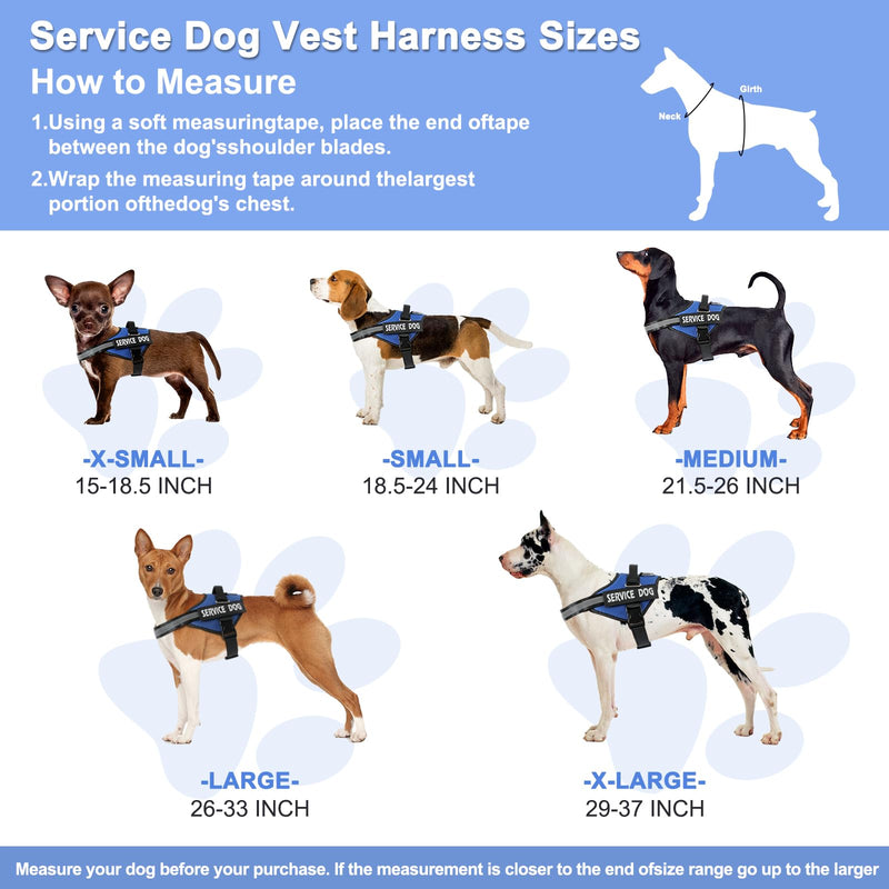 VOOPET Service Dog Vest Harness+ ID Tag and Leash Set+6 Patches,No Pull&Adjustable Reflective Dog Harness for Training,Suitable for Small Medium and Large Dogs. X-Large (Pack of 1) Blue