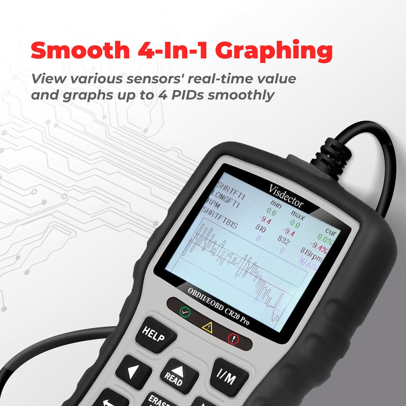 [Australia - AusPower] - CR20 Pro Enhanced Universal OBD2 Scanner Car Code Reader Check Engine Fault Reader to Turn Off CEL Light, Read & Clear DTCs, Data Graphing, Voltage Test, Silver/Black 