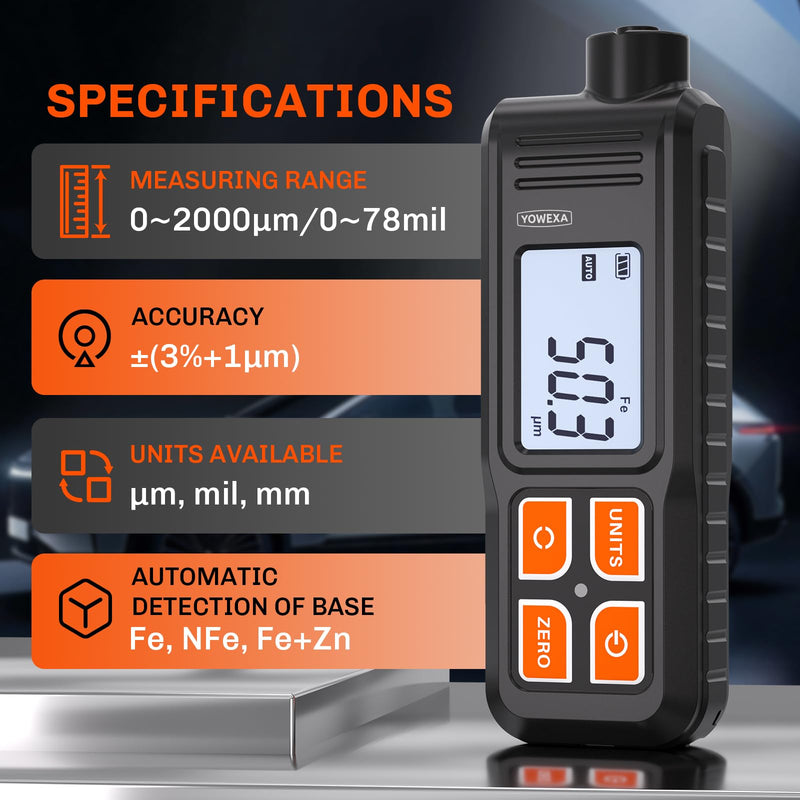 [Australia - AusPower] - EC-370A Paint Thickness Gauge for Cars, Digital Car Paint Tester with Auto Fe/NFe/Zn Detection, Portable Mil Coating Thickness Tester for Used Car Buyers, Auto Detailers and Workshops 