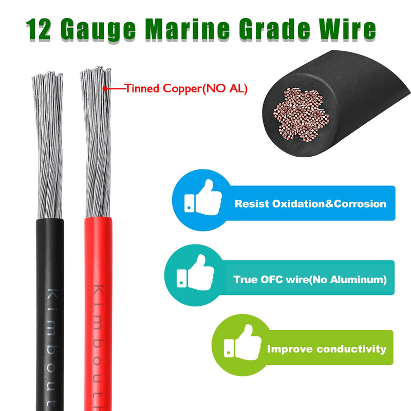 12 Gauge Marine Wire Tinned Copper Boat Cable, Standard USA OFC Oxygen Free Copper Wire for Automotive Boat Speakers Solar Outdoors (12 Gauge 20FT Red+20FT Black) 12 Gauge 20 FT