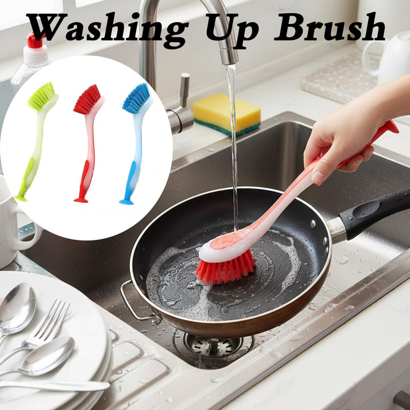 Washing Up Brush with Handle, 3-Piece Cleaning Brush with Extended Handle, Soft Dish Scrubber, Scrubbing Brush for Dishes, Washing Brush, Bathtub for Sinks Pans Sink Cleaning